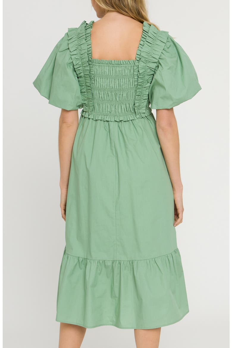 Ruffle Smocked Cotton Dress, Alternate, color, GREEN
