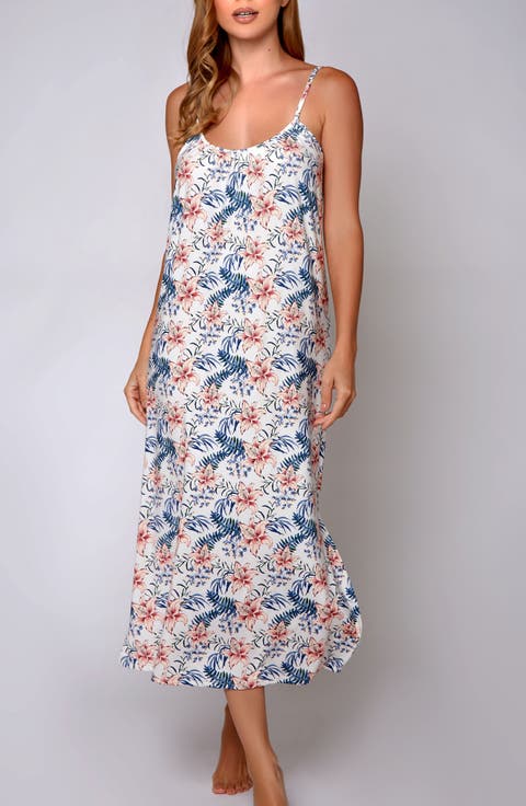 Tropical Floral Printed Long Nightgown