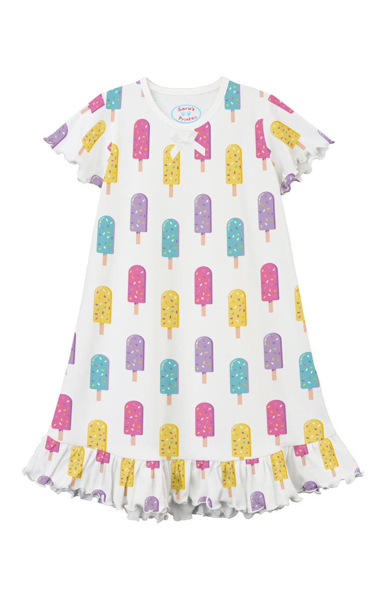 Sara’s Prints Short Sleeve Ruffle Nightgown, Main, color, Popsicle