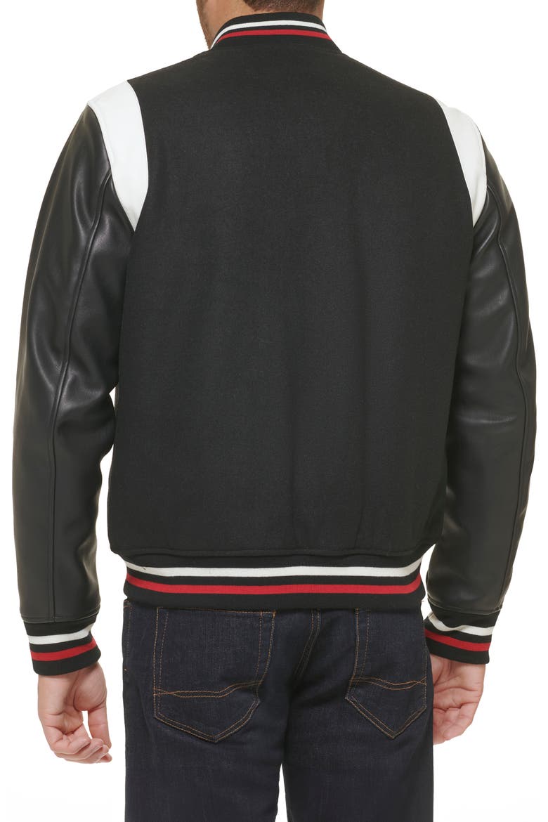Faux Leather Letterman Varsity Jacket, Alternate, color, BLACK