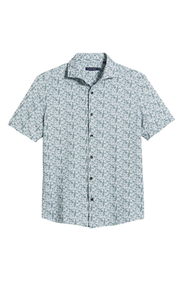 Stone Rose Trim Fit Techno Stretch Skulls Print Short Sleeve Performance Button-Up Shirt, Alternate, color,