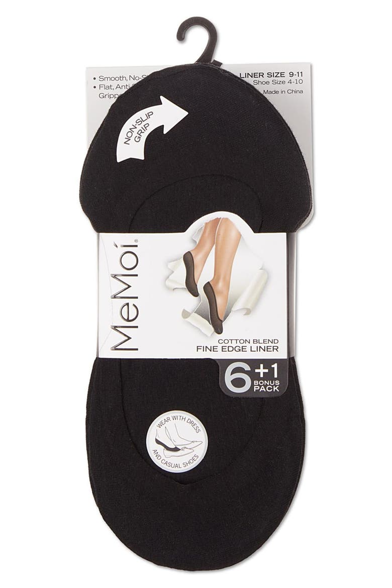 Fine Edge 7-Pack Stretch Cotton Liner Socks, Main, color, BLACK