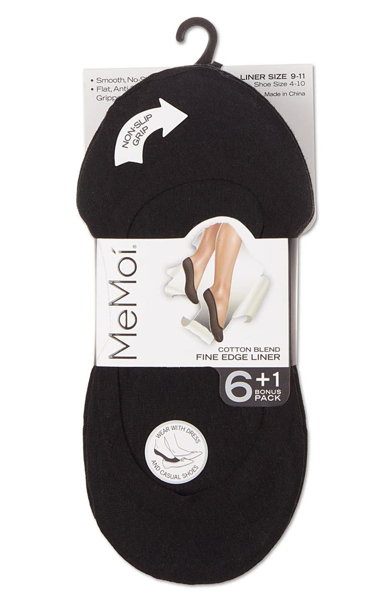 MeMoi Fine Edge 7-Pack Stretch Cotton Liner Socks, Main, color, Black
