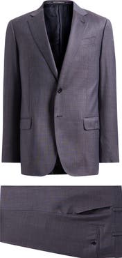 Emporio Armani G-Line Slim Fit Purple Microcheck Wool Suit