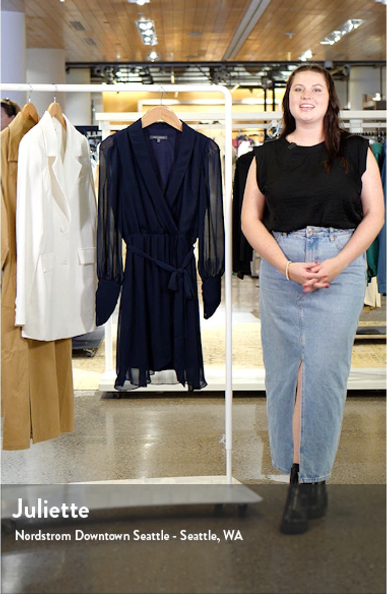 Long Sleeve Chiffon Faux Wrap Dress, sales video thumbnail