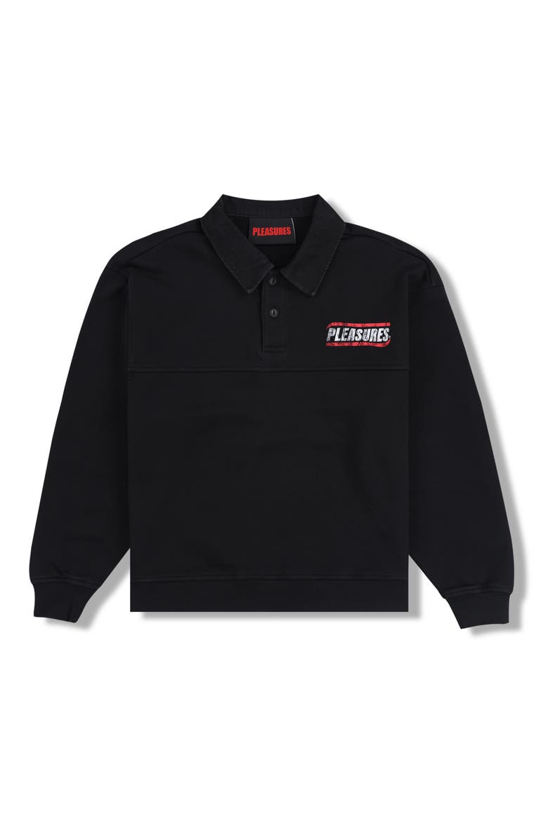 Gentle Cotton Polo Sweatshirt, Alternate, color, BLACK