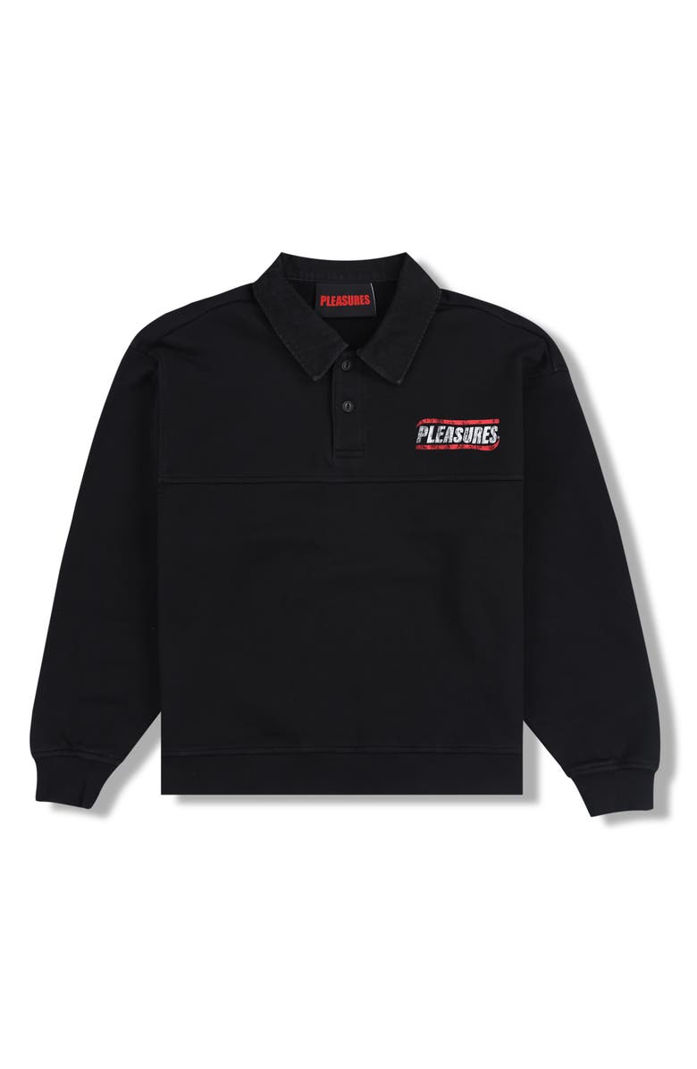 PLEASURES Gentle Cotton Polo Sweatshirt, Alternate, color, Black