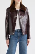 Sam Edelman Slim Fit Faux Leather Jacket With Faux Fur Collar