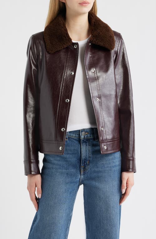 Sam Edelman Slim Fit Faux Leather Jacket With Faux Fur Collar in Burgundy at Nordstrom, Size X-Small