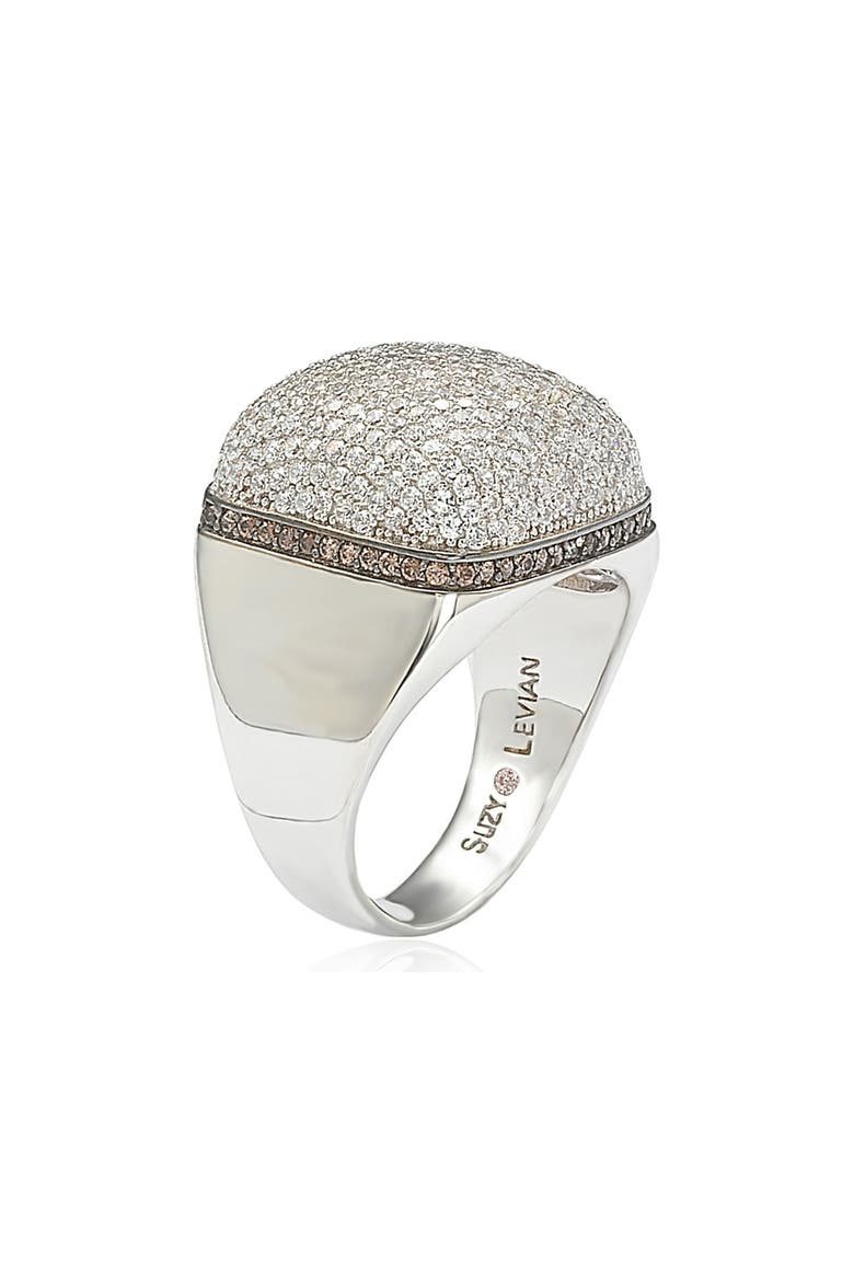 14K Yellow Gold Plated Sterling Silver Pavé CZ Square Ring, Alternate, color, RED