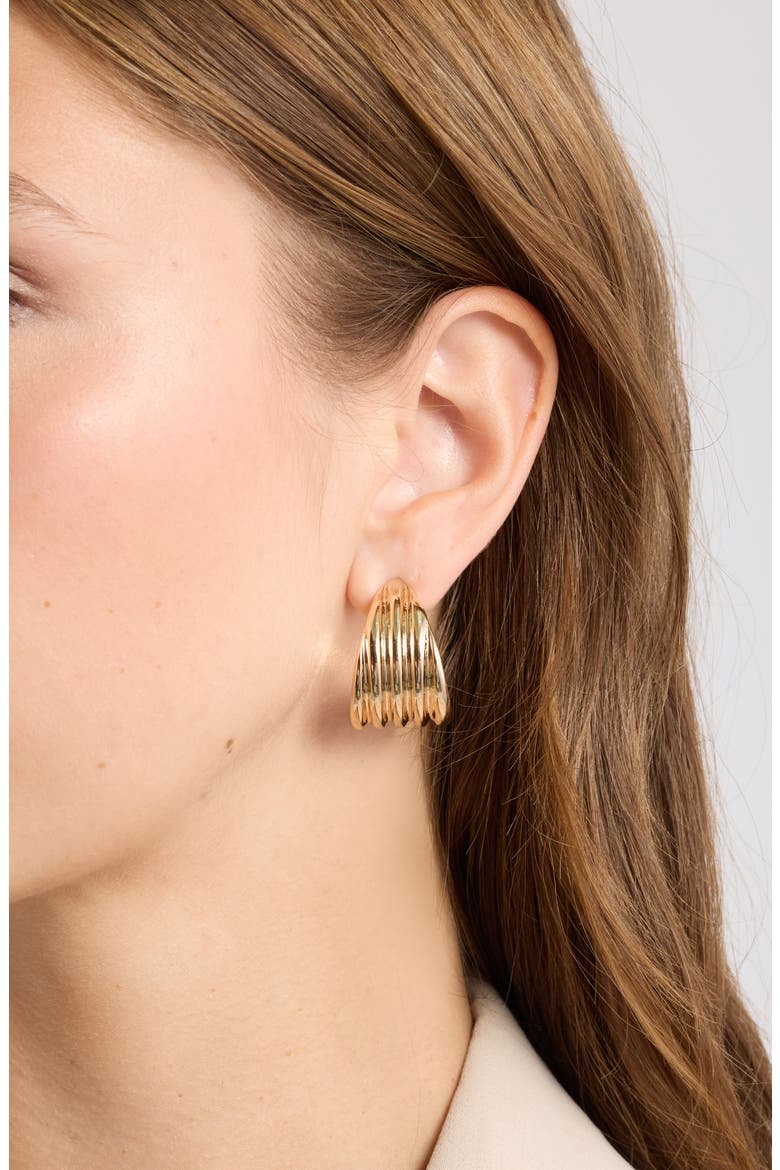 Wide Fluted Hoop Earrings, Alternate, color, GOLD