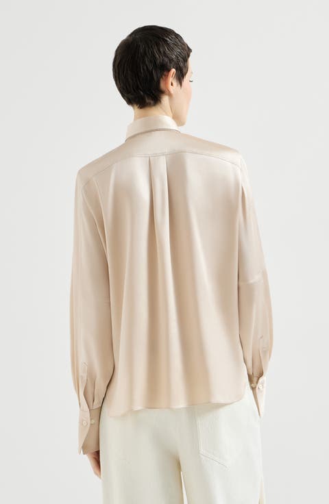 Stretch silk satin shirt