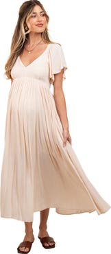 PinkBlush V-Neck Flutter Short Sleeve Midi Dress