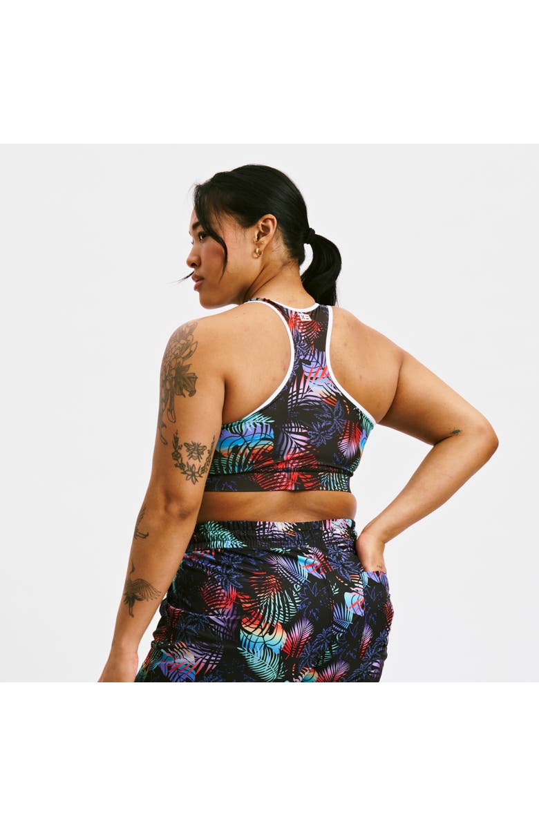 TomboyX Racerback Zip Compression Bikini Top, Alternate, color, Palm Dreams