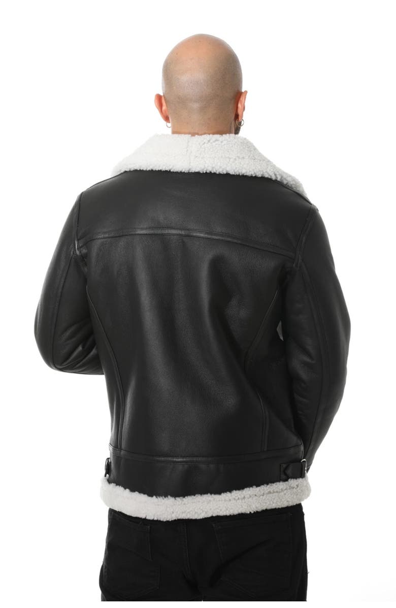 Furniq UK Frederick Leather Shearling Aviator Jacket, Alternate, color, Black