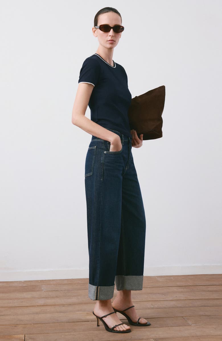 MANGO Contrast Trim T-Shirt, Alternate, color, Navy