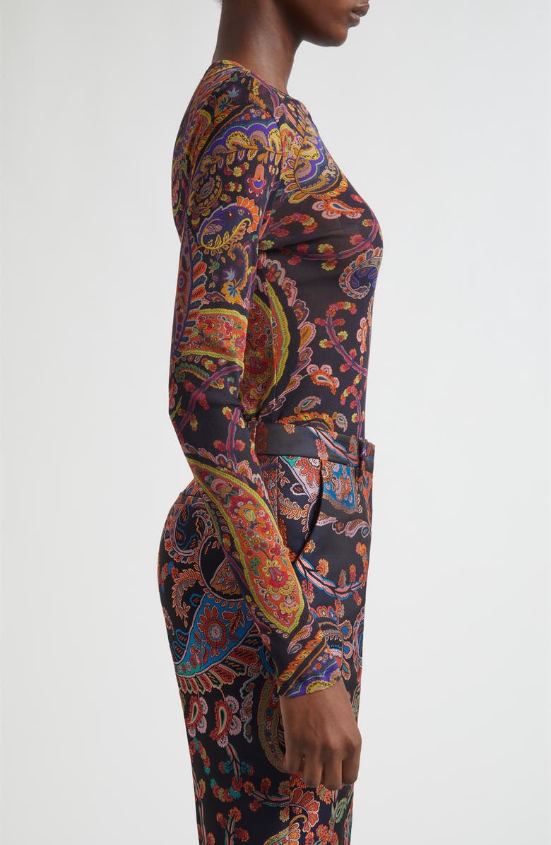 Etro Paisley Fitted Mesh Top, Alternate, color, Print On Blue Base