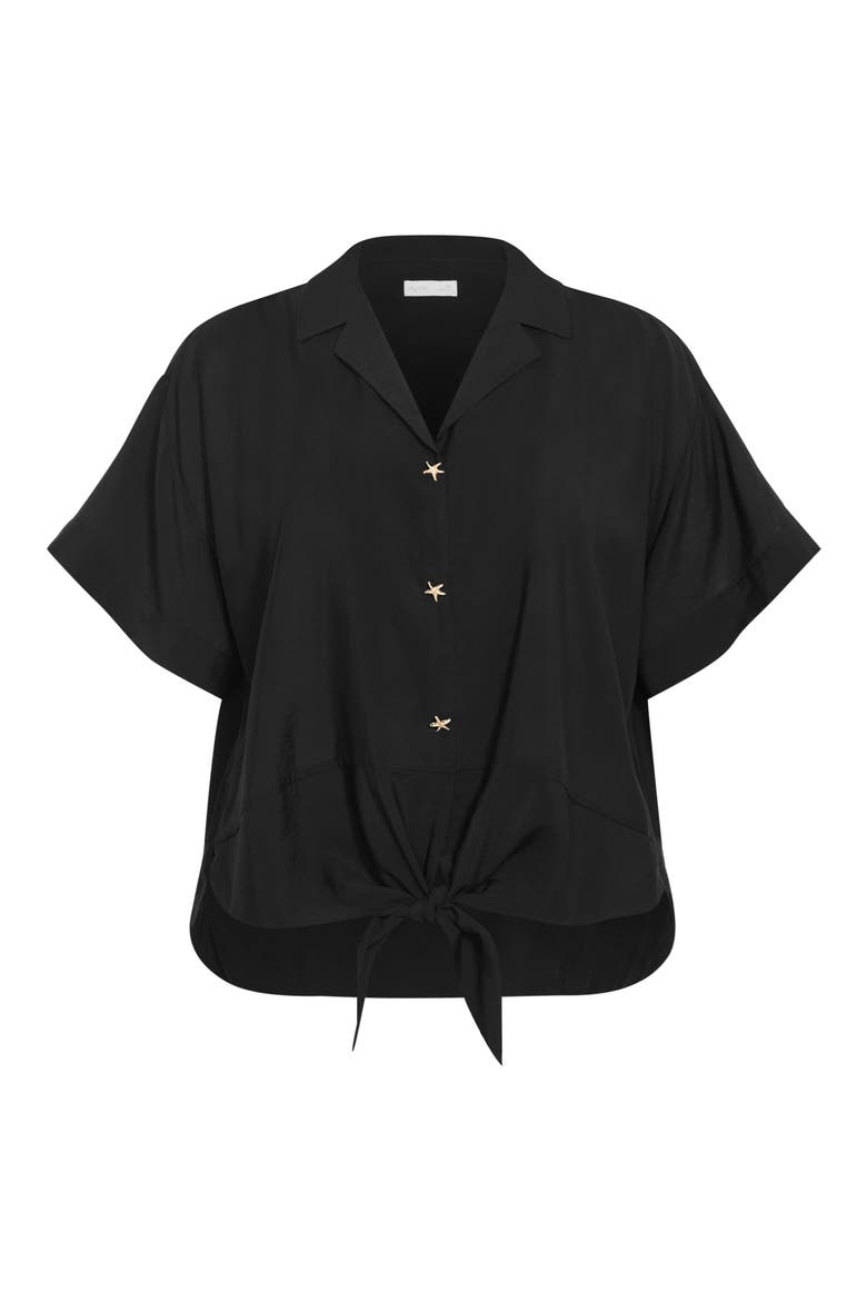 Kalea Tie Front Button-Up Shirt, Alternate, color, BLACK