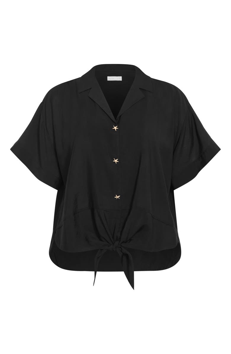 City Chic Kalea Tie Front Button-Up Shirt, Alternate, color, Black