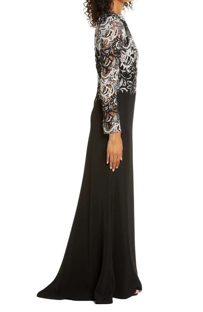 Tadashi Shoji Embroidered Long Sleeve Crepe Trumpet Gown, Alternate, color, 