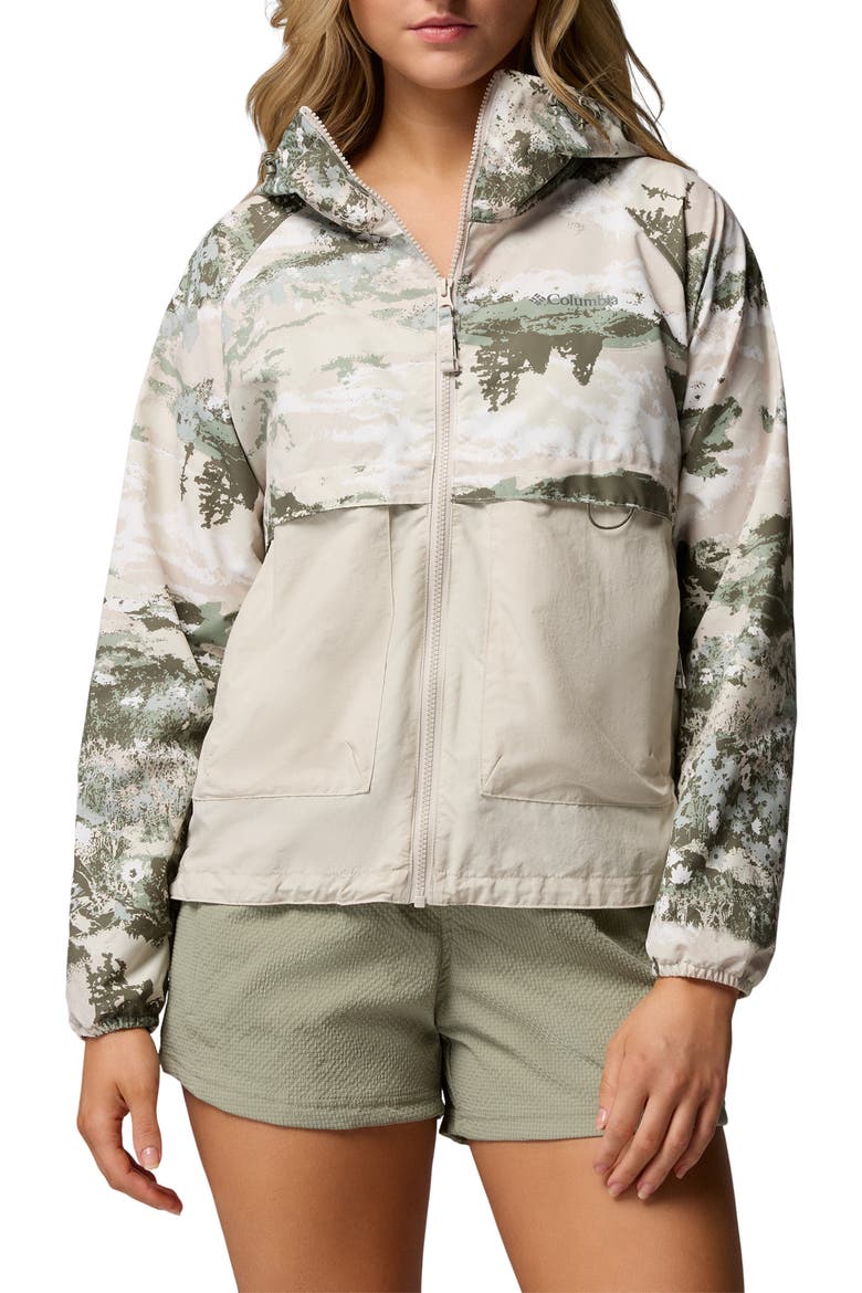 Spire Valley Print Water Repellent Windbreaker, Main, color, SAFARI FIELDAZE PRINT/ STONE