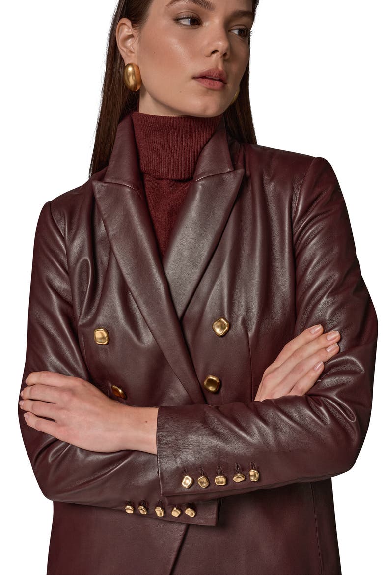 Double Breasted Leather Blazer, Alternate, color, BLACK CHERRY