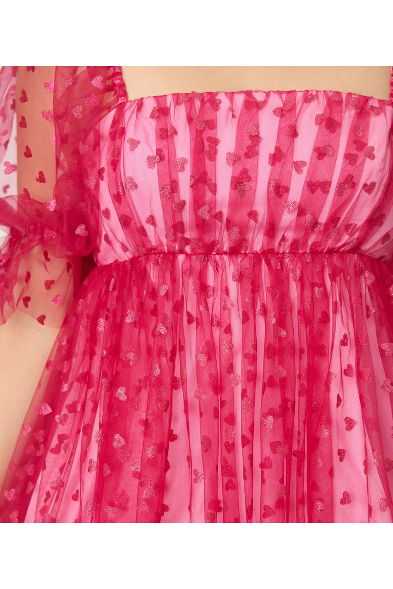 Puff Sleeve Love Interest Babydoll Dress, Alternate, color, Hot Pink W/ Hearts