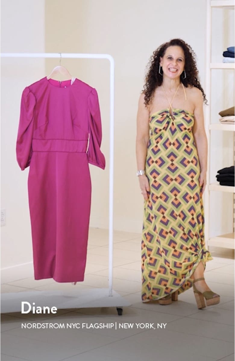 Puff Sleeve Satin Midi Cocktail Dress, sales video thumbnail