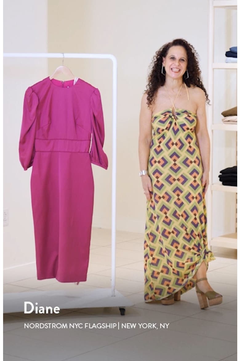 Puff Sleeve Satin Midi Cocktail Dress video