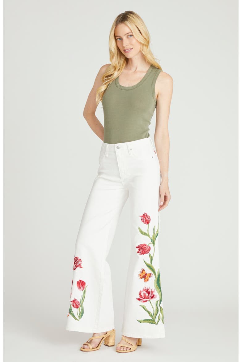 Penelope Embroidered Wide Leg Jeans, Alternate, color, WHITE