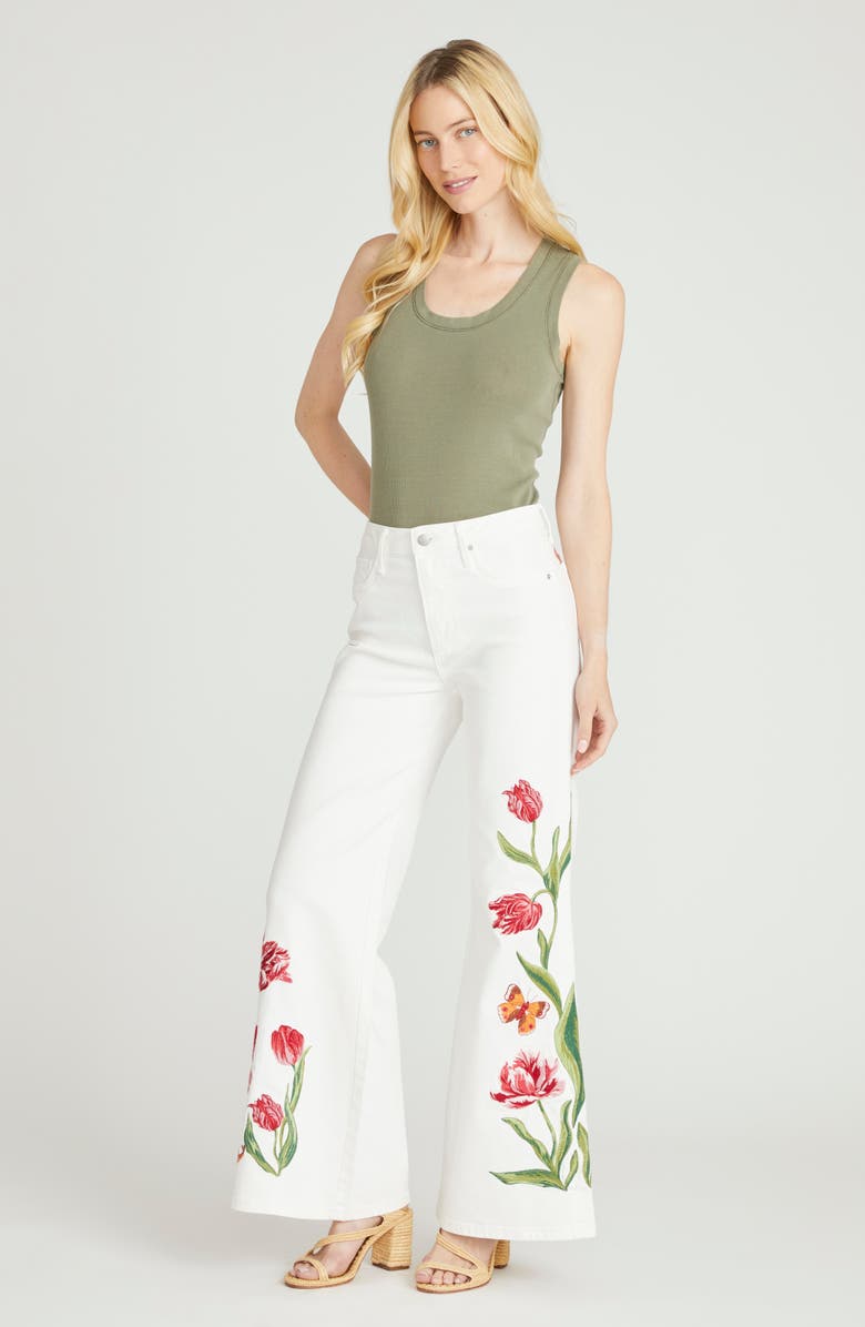 Driftwood Penelope Embroidered Wide Leg Jeans, Alternate, color, White