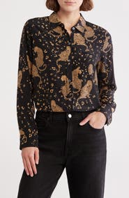 Rails Kate Leopard Silk Button-Up Shirt