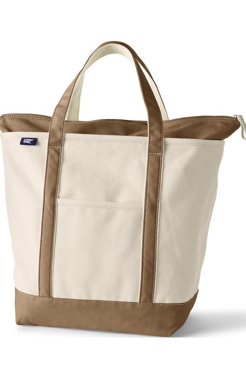Lands' End Zip Top Canvas Tote Bag In Rich Camel/natural