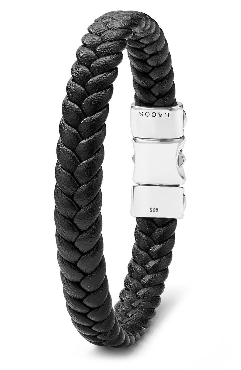 LAGOS Men's Anthem Leather Bracelet, Alternate, color, Silver