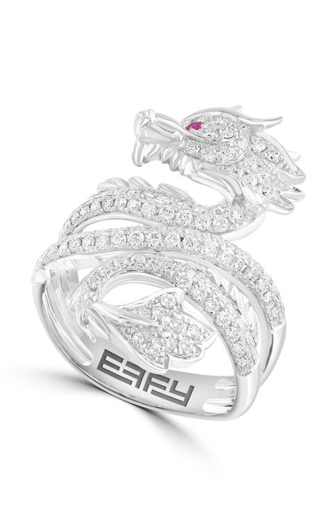 14K White Gold Diamond, Natural Ruby Ring