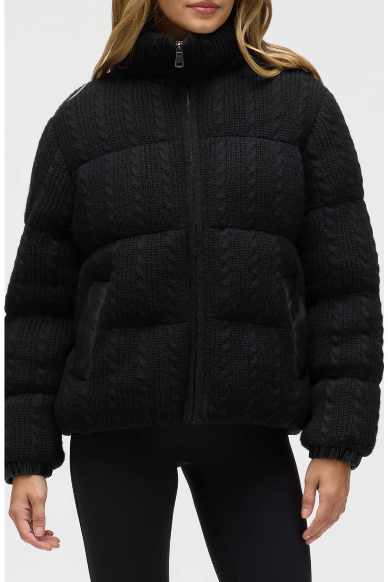 Cable Stitch Channel Quilted Puffer Jacket, Main, color, BLACK