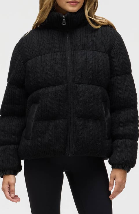 Cable Stitch Channel Quilted Puffer Jacket