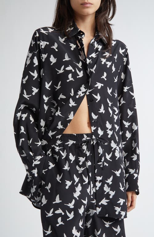 Stella Mccartney Mini Birds Silk Button-up Shirt In Black
