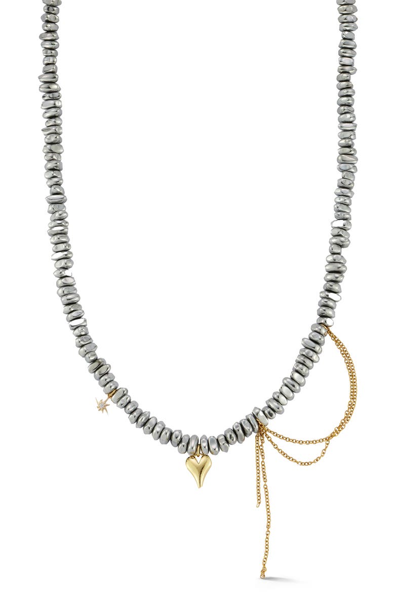 CHLOE AND MADISON Beaded Heart Pendant Necklace, Main, color, Two Tone