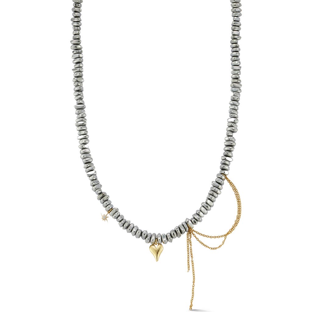 Chloe & Madison Chloe And Madison Beaded Heart Pendant Necklace In Two Tone