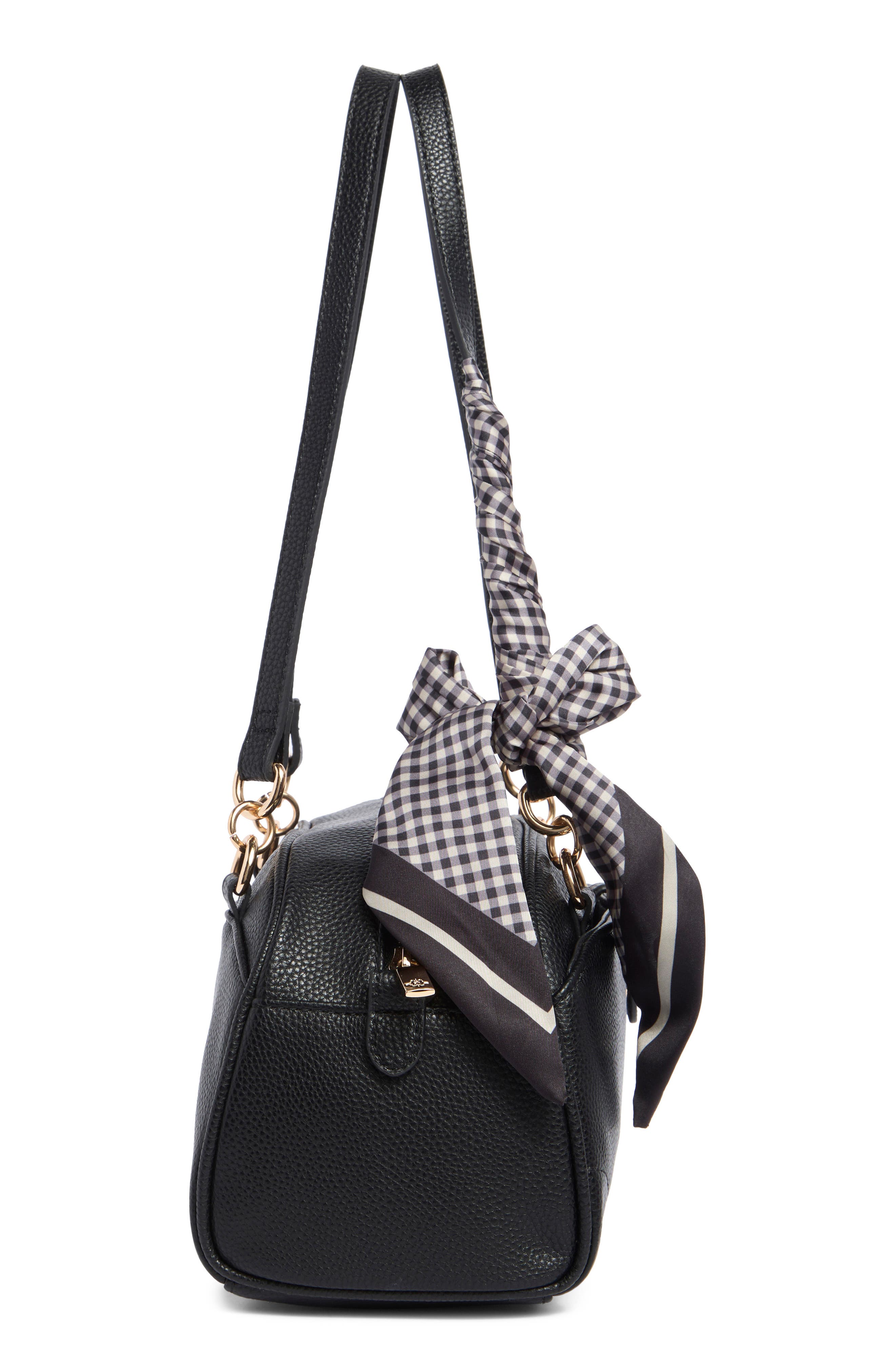 Soft Pebble Shoulder Bag with Scarf, Alternate, color, BLACK