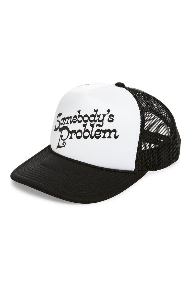 Somebody's Problem Trucker Hat, Main, color, BLACK/ WHITE