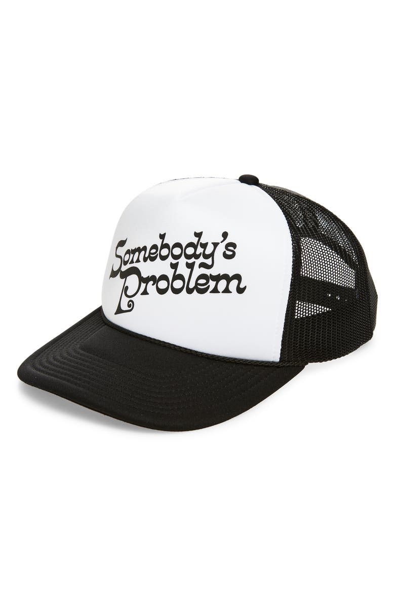 Local Beach Somebody's Problem Trucker Hat, Main, color, Black/ White