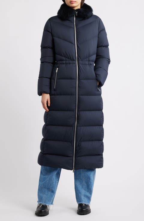 Belle Cote Down Puffer Coat with Genuine Shearling Collar