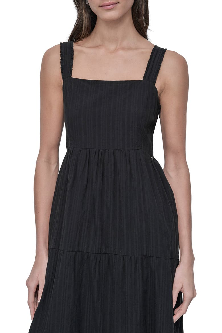 Square Neck Tiered Cotton Maxi Dress, Alternate, color, BLACK