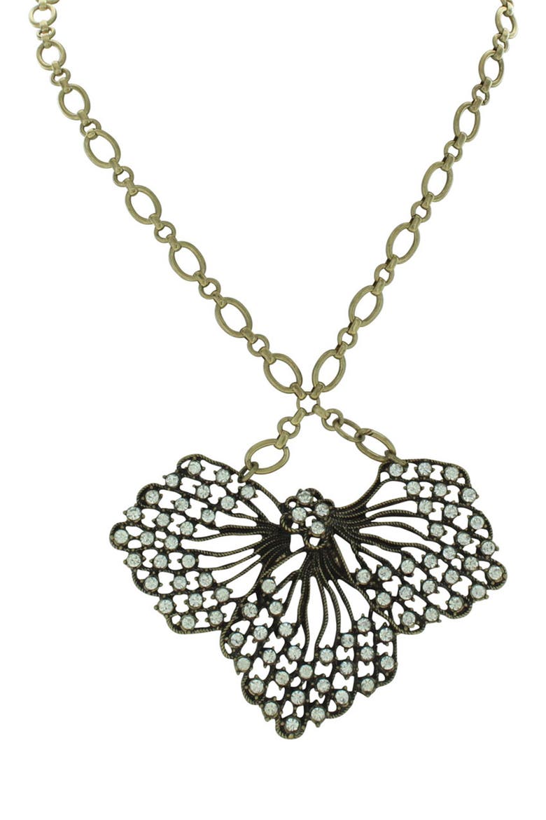 Antiqued Flower Petal Statement Necklace, Main, color, ANTIQUE GOLD / CRYSTAL