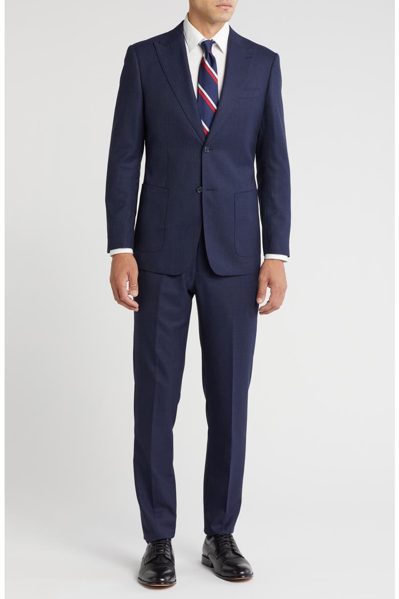 Peaked Lapel Wool Blend Two-Piece Suit, Main, color, NAVY