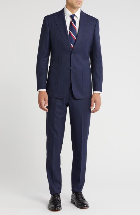 Peaked Lapel Wool Blend Two-Piece Suit