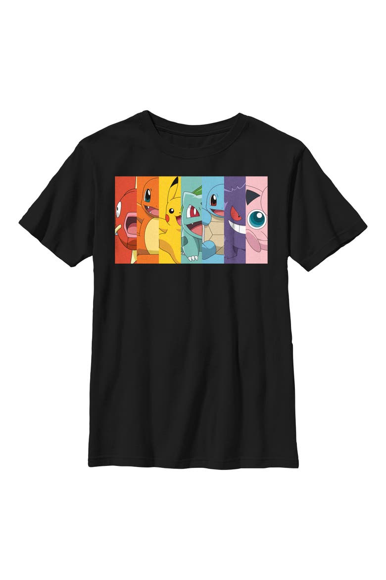 Boy's Pokemon Character Box-up Rainbow  Graphic T-Shirt, Main, color, Black