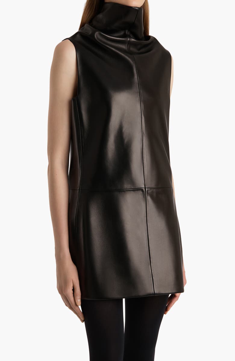 Khaite Daria Funnel Neck Leather Minidress, Alternate, color,